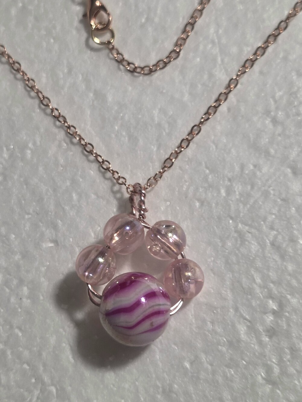 Handcrafted Rose Gold Chain with Pink Iridescent Bead Pendant